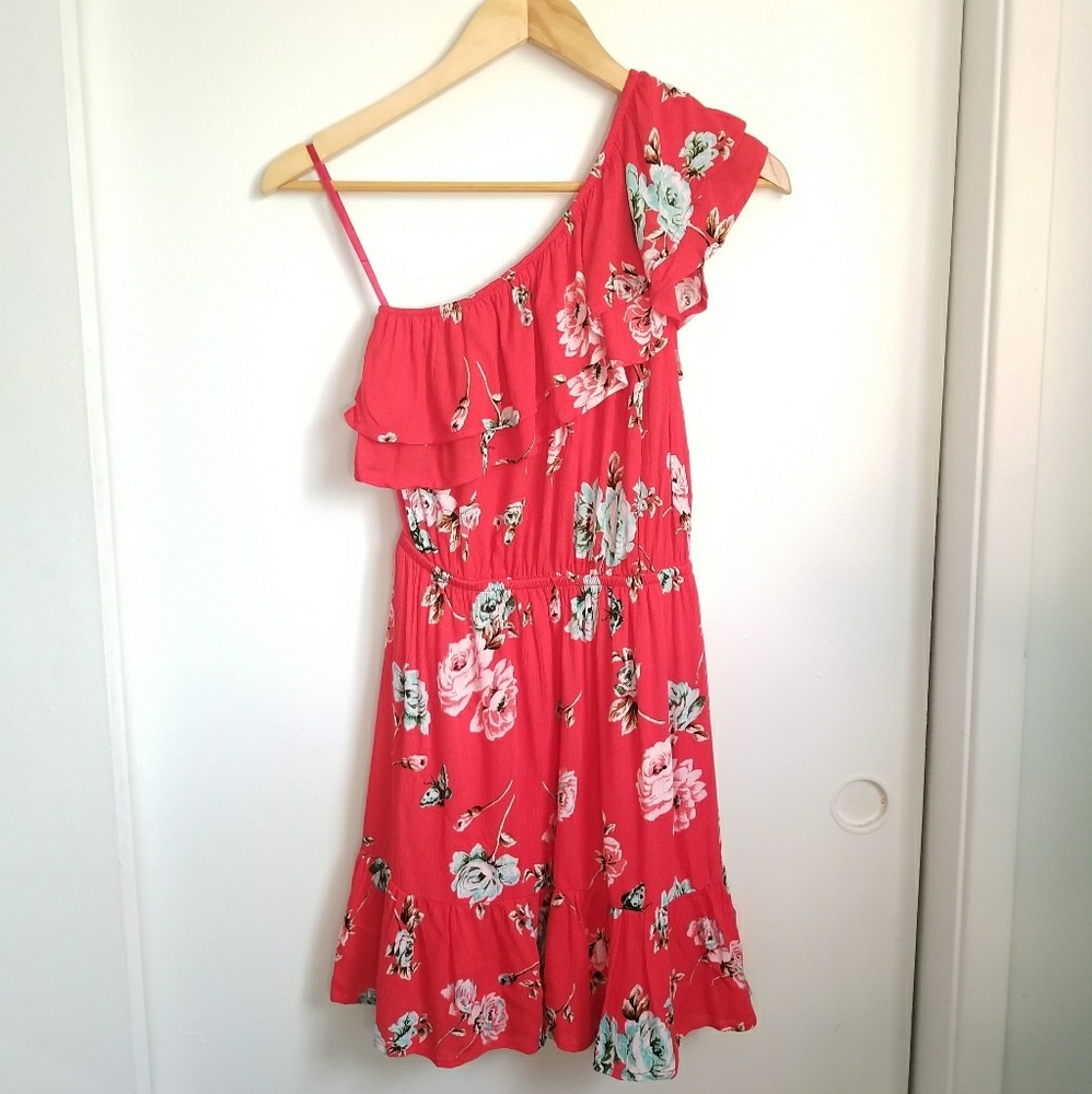 One Shoulder Ruffle Dress floral